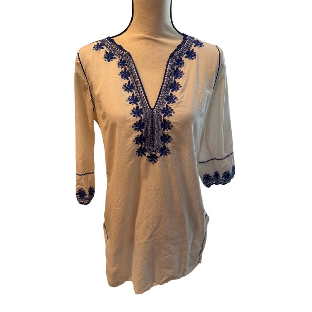 ⭐️ Women’s Vineyard Vines White Embroidered Tunic Top Size Small Beachy Vacation